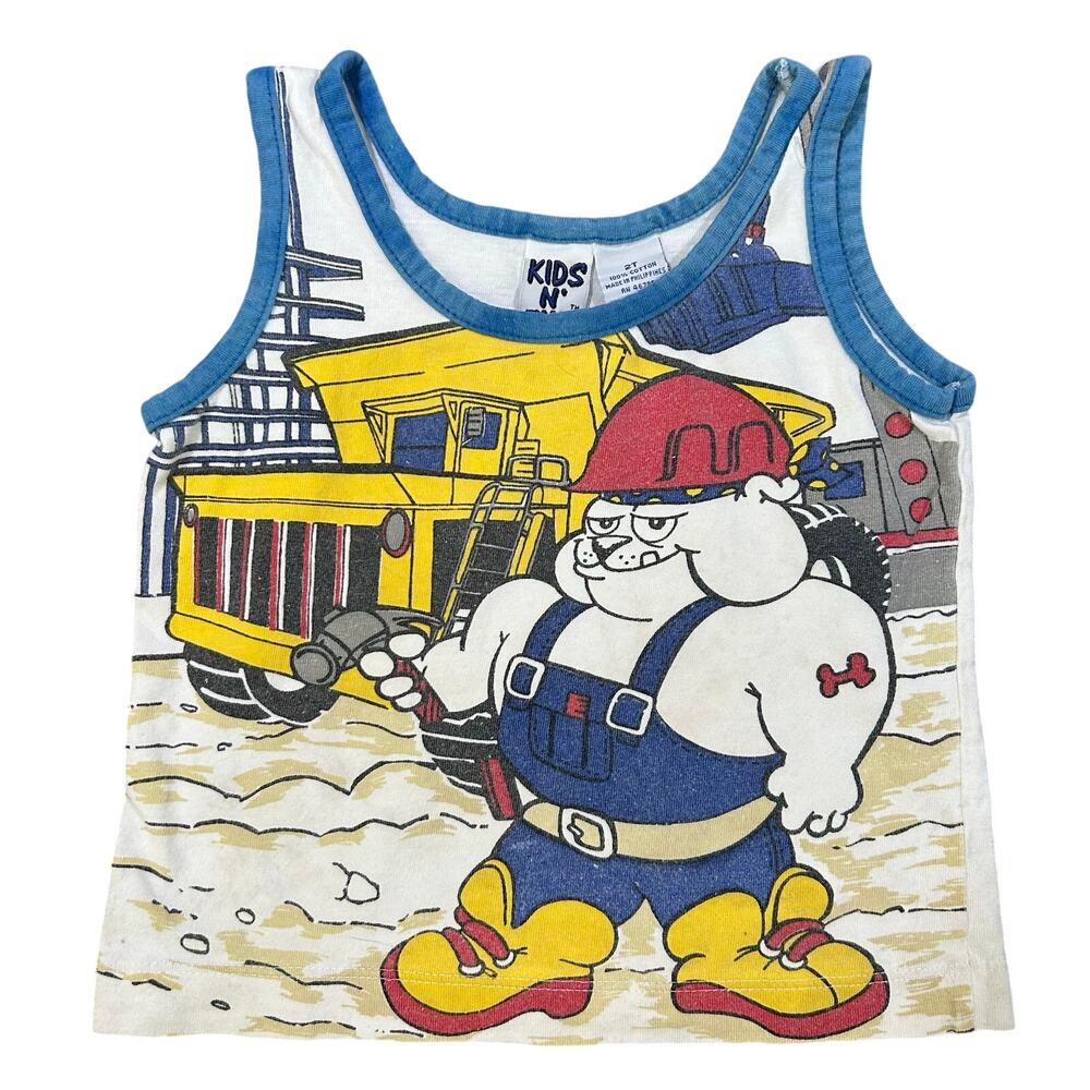 Vintage 90s Kids N’ Fun Construction Dog Tank Top Graphic Toddler Size 2T